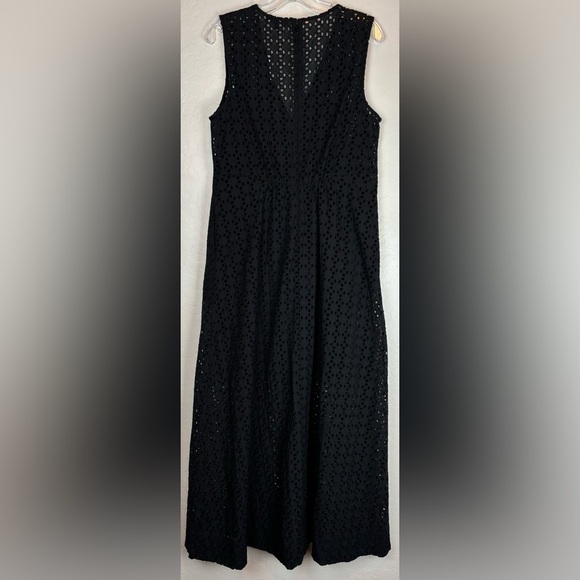 NEW Madewell Eyelet V-Neck Maxi Dress 12 Black V-Neck Cottagecore Lined 0908 - Picture 4 of 9